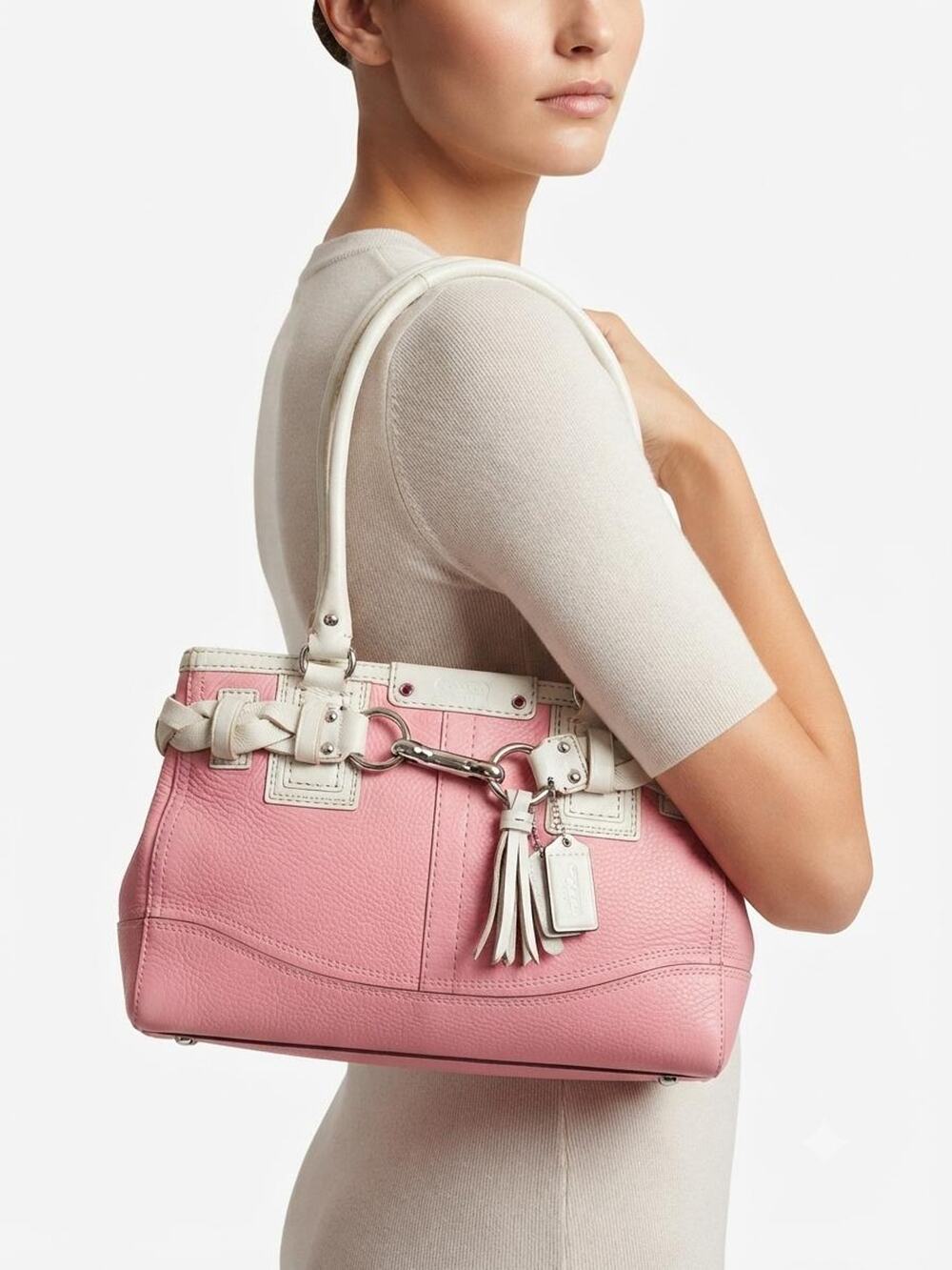 Coach pink Pebbled Leather braided handle Hamilton/Hampton Satchel Bag F13084